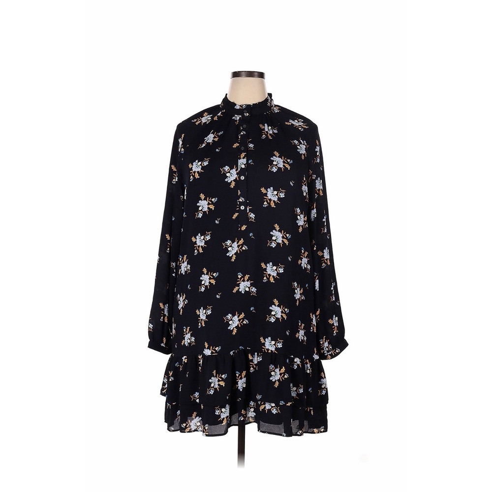 Loft Boho Chic Long Sleeve Floral Mini Shift Dress Navy Floral Plus‎ Size XXL